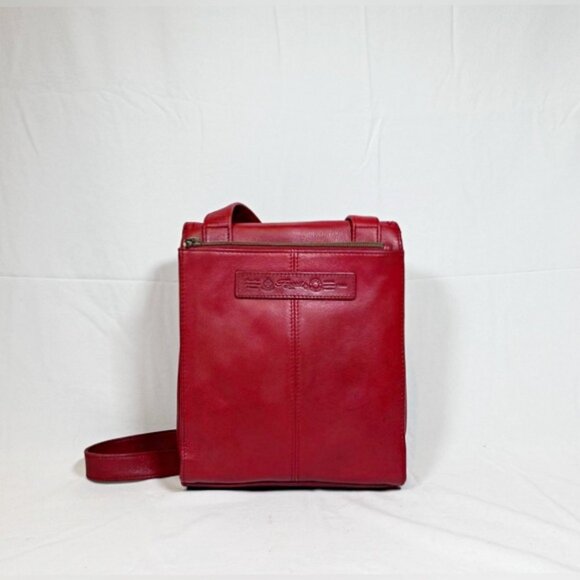 Vintage Fossil 1954 Red Leather Flap Accordion Cross Body Bag - Picture 9 of 11